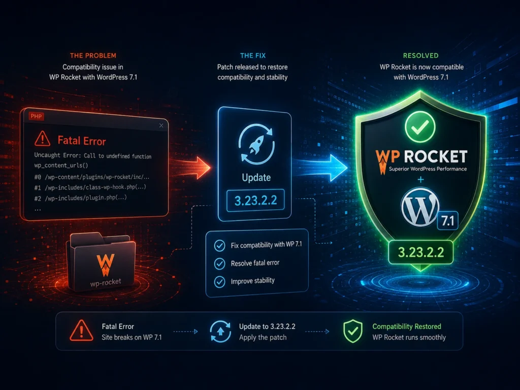 رفع خطای WP Rocket در WordPress 7.1 با نسخه 3.23.2.2